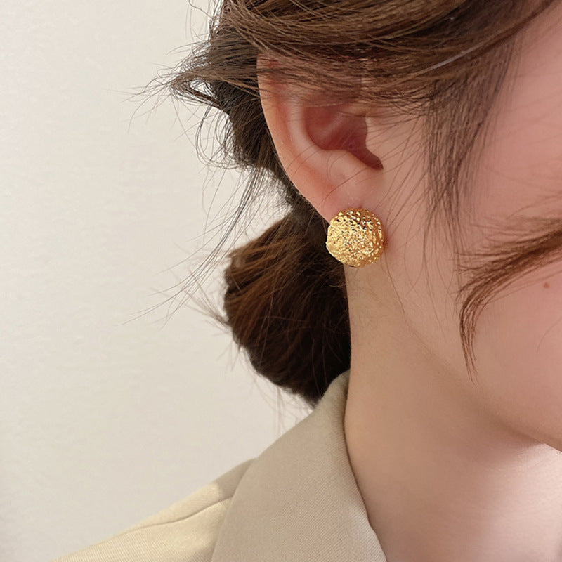 14k Gold-plated Textured Dome Stud Earrings nugget earrings